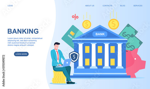 Concept of internet banking. Online payment, financial business, savings accounts. Modern flat design concept for web banners, websites, printed materials, infographics. Vector illustration