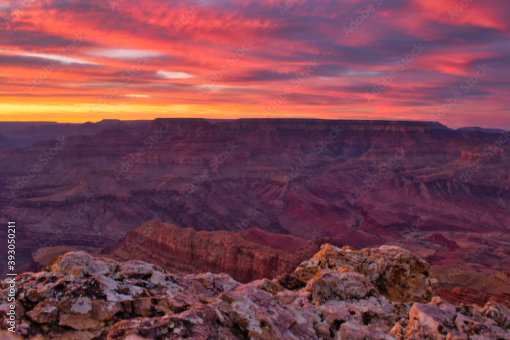 Dramatic sunset sky over Grand Canyon national park on south rim
