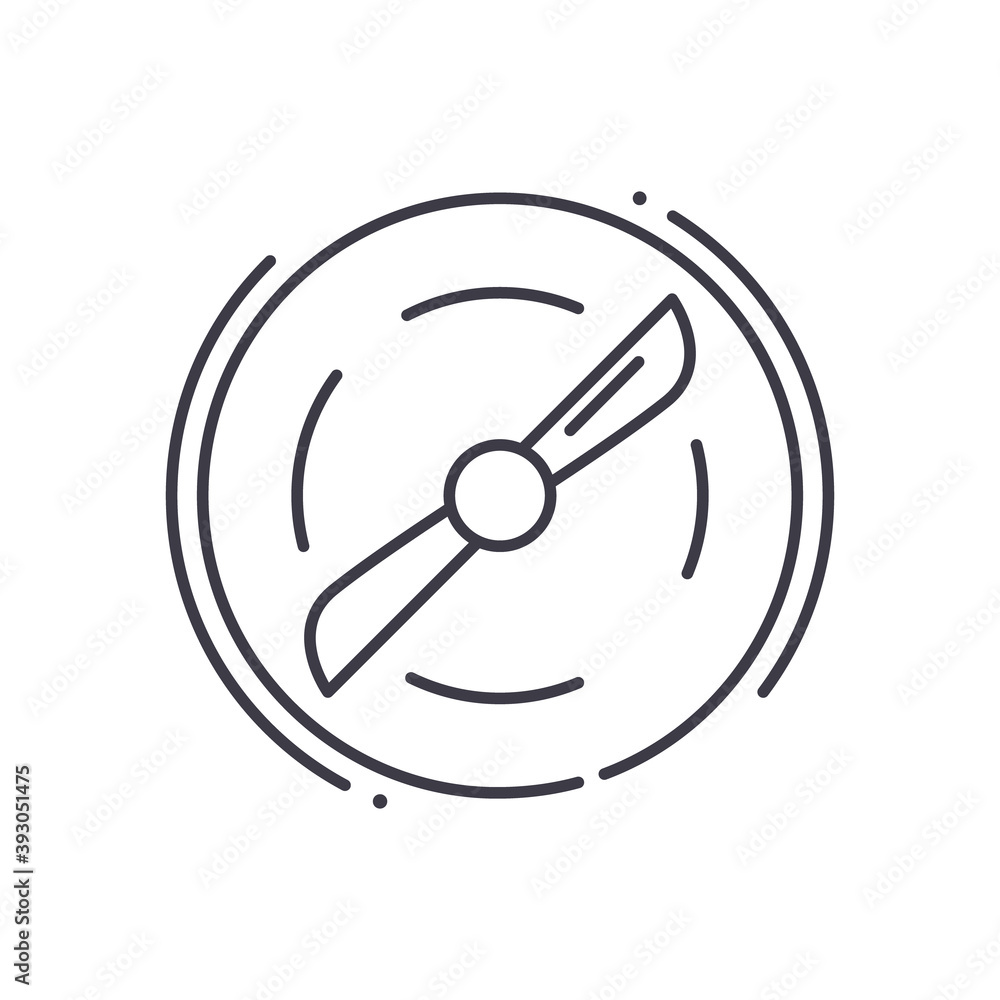 Propeller icon, linear isolated illustration, thin line vector, web design sign, outline concept symbol with editable stroke on white background. Propeller icon, linear isolated illustration, thin line vector, web design sign, outline concept symbol with editable stroke on white background.