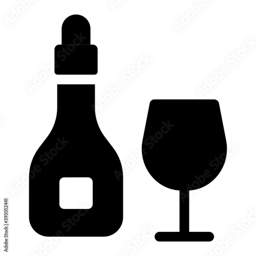 
Wine drink bottle with glass, alcoholic beverage solid icon
