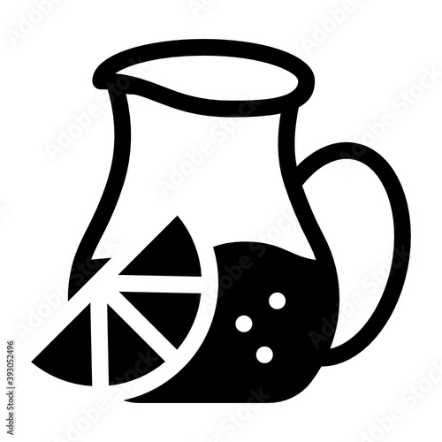 
A jug with lemon slice, lemonade jug icon in filled style 
