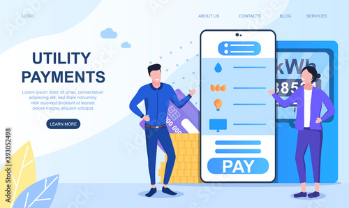 Concept of online payment utilities. Interface of mobile app or application, website, webpage on smartphone. Cartoon flat vector illustration