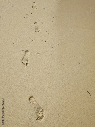 Footprints on the wet sand