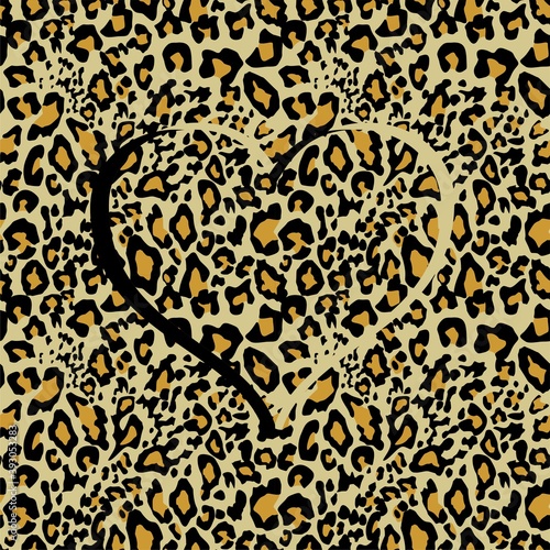Heart shape on the sand color seamless fashion leopard wallpaper for t shirt and bag design, textile print