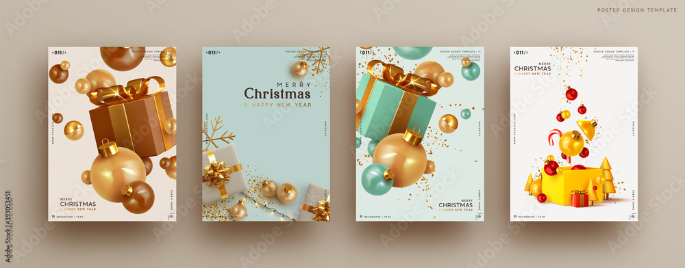 Set of Christmas and New Year holiday gift cards. Xmas banners, web ...