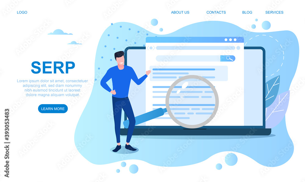 Concept of SERP. Search Engine Result Page for websites, web pages, internet, apps, applications. Digital technologies. Cartoon flat vector illustration with fictional character. Landing page template Concept of SERP. Search Engine Result Page for websites, web pages, internet, apps, applications. Digital technologies. Cartoon flat vector illustration with fictional character. Landing page template