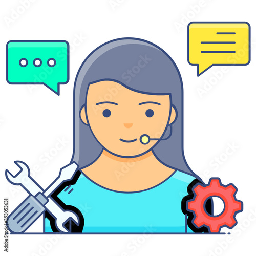 
Female with technical tools denoting technical support icon
