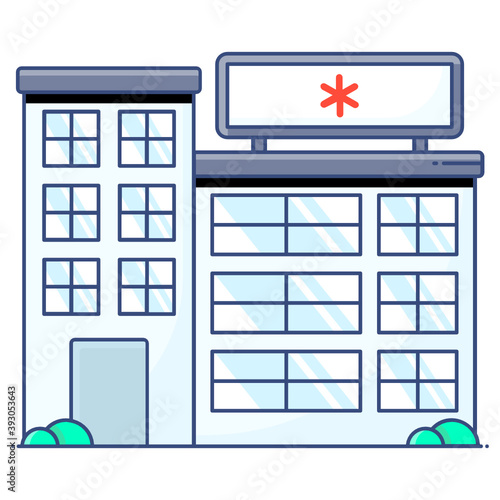 
An icon design of hospital building, flat vector of disease treatment place 
