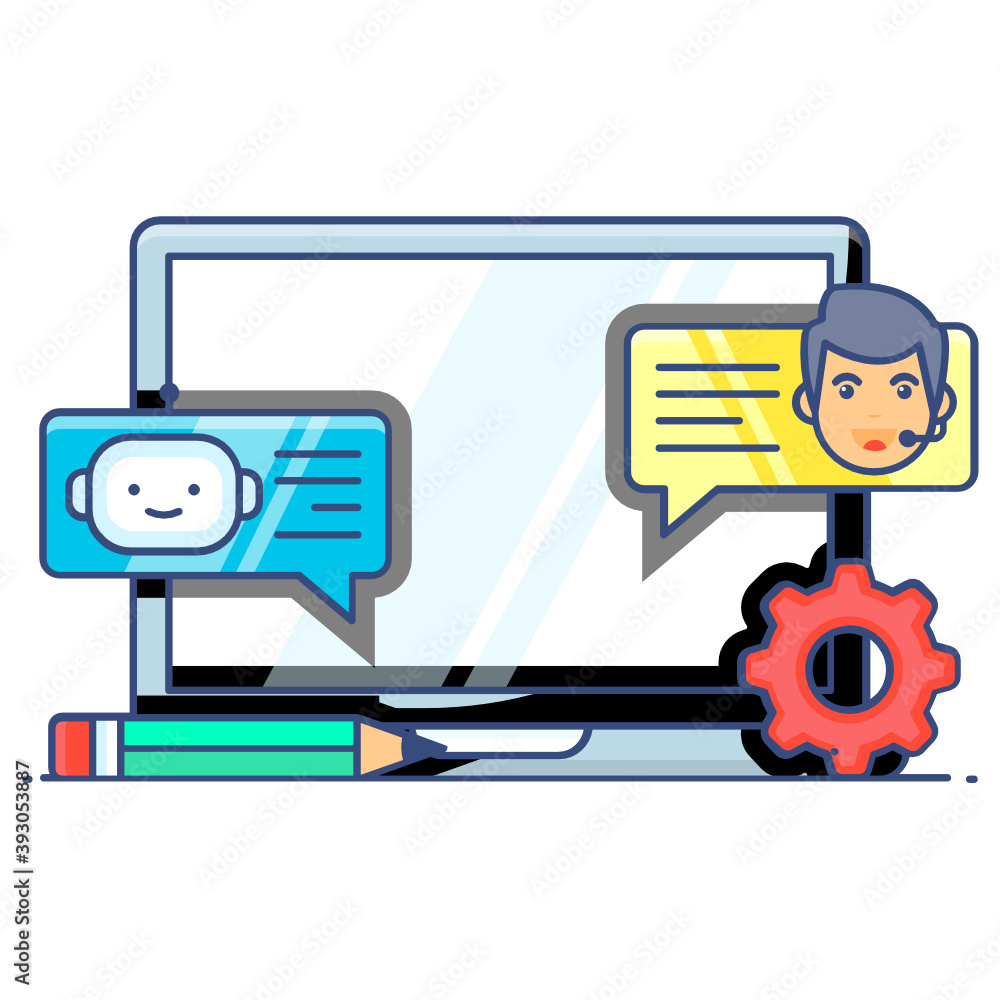 Obraz premium Gear with laptop, flat design of system support icon 