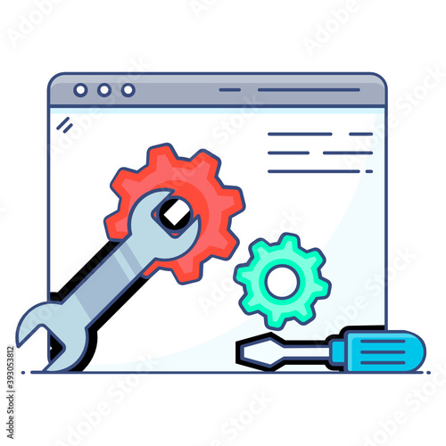 
Gears with spanner, flat design of web support icon
