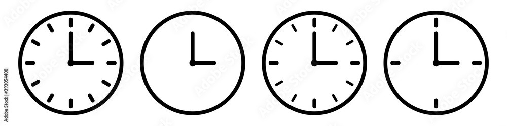 Time vector icon. Clock thin line isolated icons. Watch black symbol on white background. Work hours concept. time management logo stock illustration Time vector icon. Clock thin line isolated icons. Watch black symbol on white background. Work hours concept. time management logo stock illustration