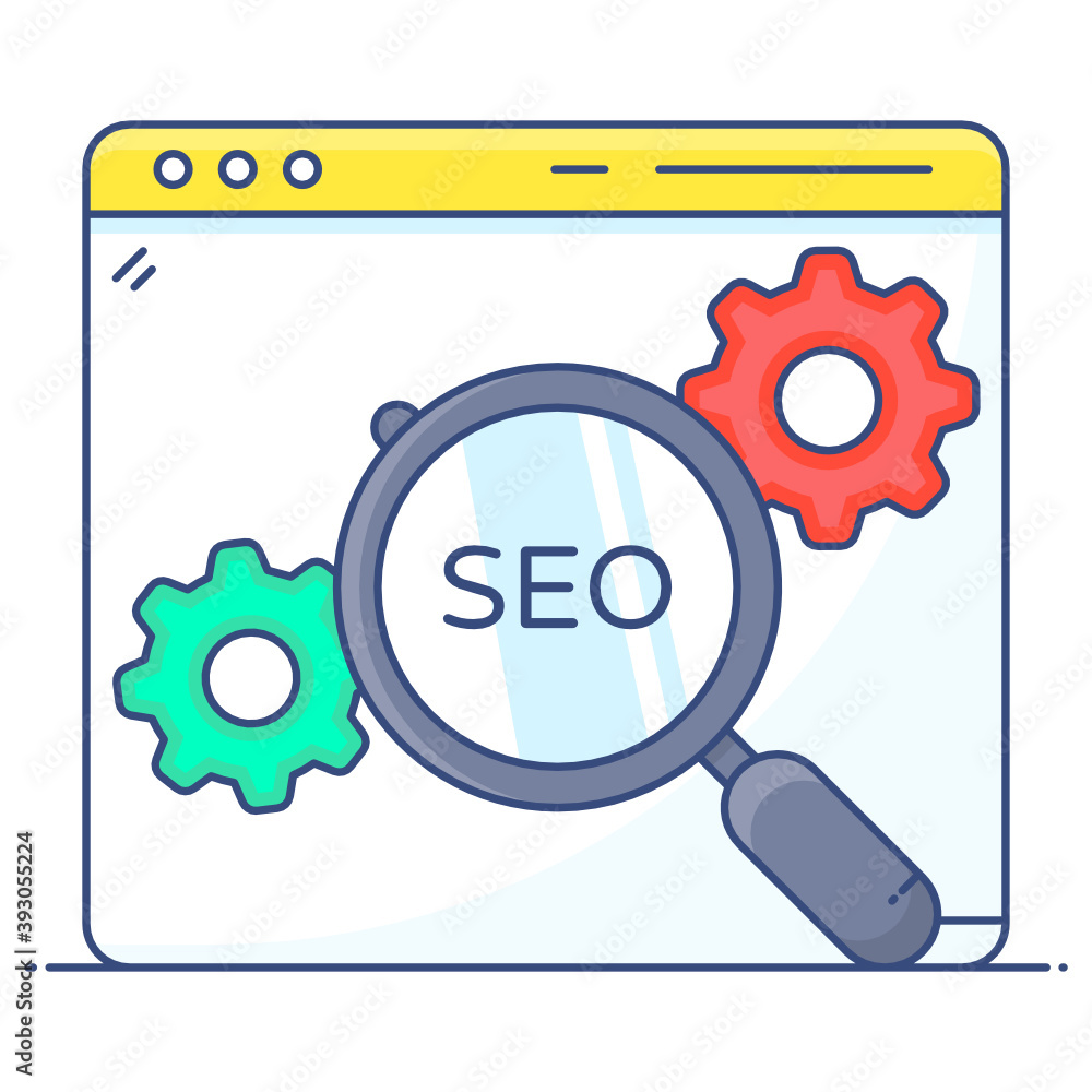 Gear under magnifying glass on webpage denoting seo icon
Gear under magnifying glass on webpage denoting seo icon