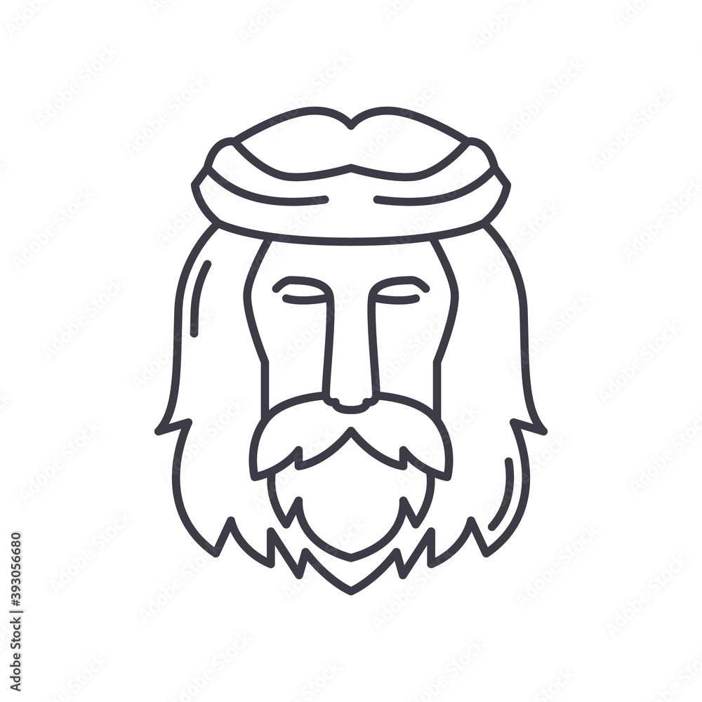 Jesus christ icon, linear isolated illustration, thin line vector, web design sign, outline concept symbol with editable stroke on white background. Jesus christ icon, linear isolated illustration, thin line vector, web design sign, outline concept symbol with editable stroke on white background.