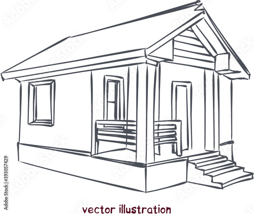vector sketch of wooden house