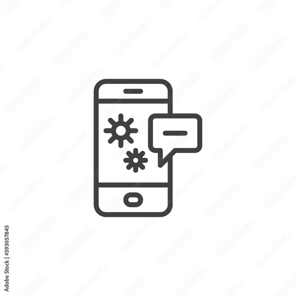 Phone with COVID-19 negative result line icon. linear style sign for mobile concept and web design. Online coronavirus test outline vector icon. Symbol, logo illustration. Vector graphics Phone with COVID-19 negative result line icon. linear style sign for mobile concept and web design. Online coronavirus test outline vector icon. Symbol, logo illustration. Vector graphics