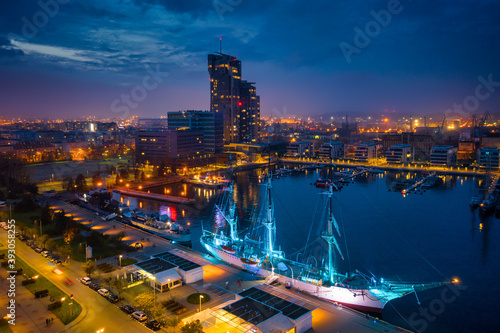 Amazing scenery of Kosciuszko Square in Gdynia by the Baltic Sea at dusk. Poland
 photo