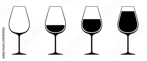 A set of glasses of wine from empty to full. Isolated flat icon symbol. Vector illustration.