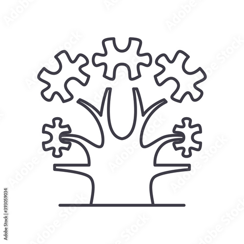 Puzzle tree icon, linear isolated illustration, thin line vector, web design sign, outline concept symbol with editable stroke on white background.