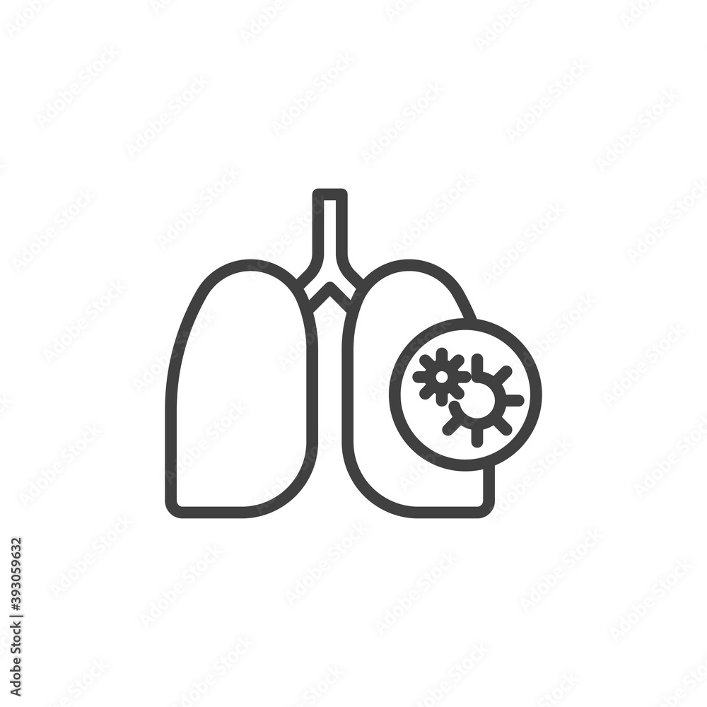 Fototapeta premium Lungs Infection line icon. linear style sign for mobile concept and web design. Human lungs with Covid-19 virus outline vector icon. Symbol, logo illustration. Vector graphics