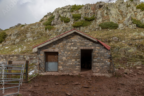 Mountain refuge in the valley of Aguas Tuertas, Hecho, Anso, Huesca. Aragonese Pyrenees.