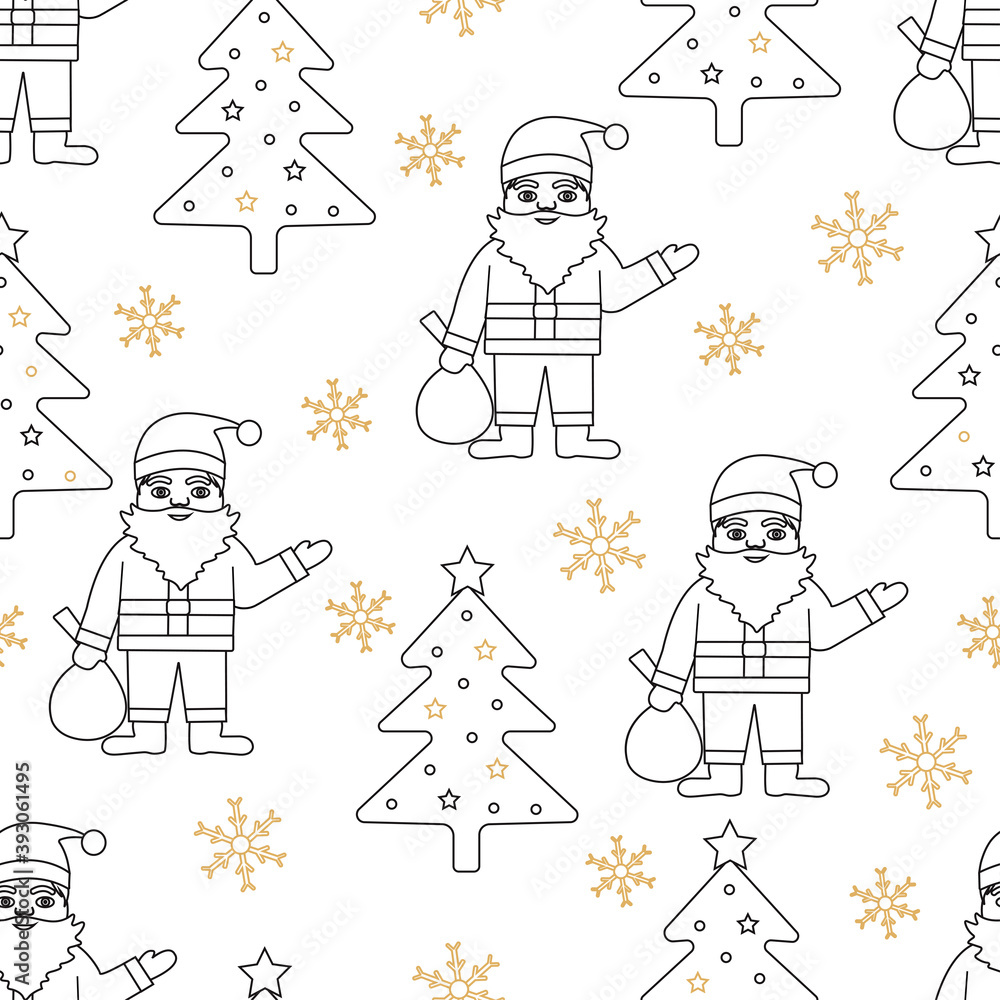 Christmas seamless pattern. Background with Santa Claus, Christmas tree and snowflakes Christmas seamless pattern. Background with Santa Claus, Christmas tree and snowflakes