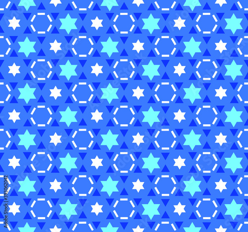 Star of David seamless pattern  texture  background. Traditional jewish ornament in blue colors. Symbol of Israel. Modern vector design for greeting cards  textile print  wallpaper  wrapping paper.