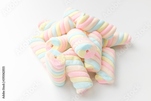 Colored marshmallows on a white background