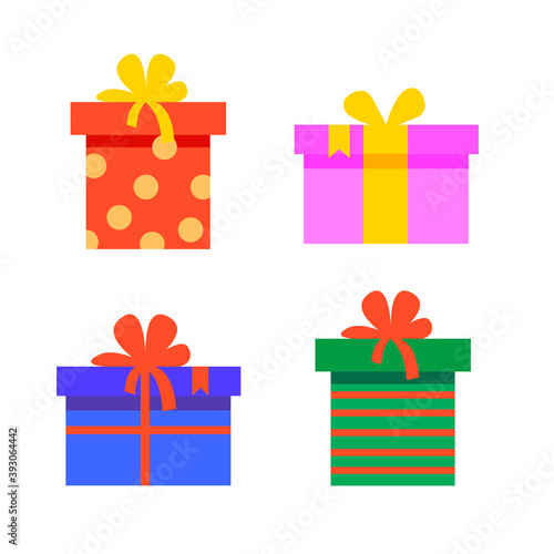 Set of bright gift boxes. Vector illustration in a flat style.