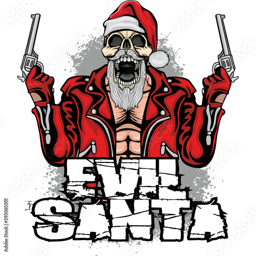 Xmas sign with evil Santa Claus, grunge vintage design t shirts