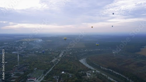 Ukraine October 3, 2020, Kamyanets Podolsk Balloon Festival, morning launch. Cloudiness photo