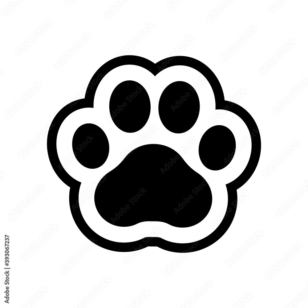 Paw prints. Icon dog and cat. Footprint pet. Foot puppy isolated on white background. Black silhouette shape paw. Cute sticker. Walk pets dogs and cats for design. Animal track. Trace walks. Vector Paw prints. Icon dog and cat. Footprint pet. Foot puppy isolated on white background. Black silhouette shape paw. Cute sticker. Walk pets dogs and cats for design. Animal track. Trace walks. Vector