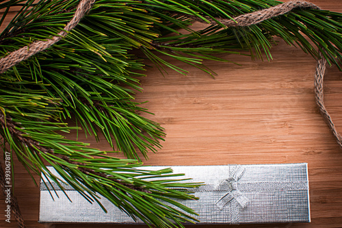 christmas tree on wooden background
