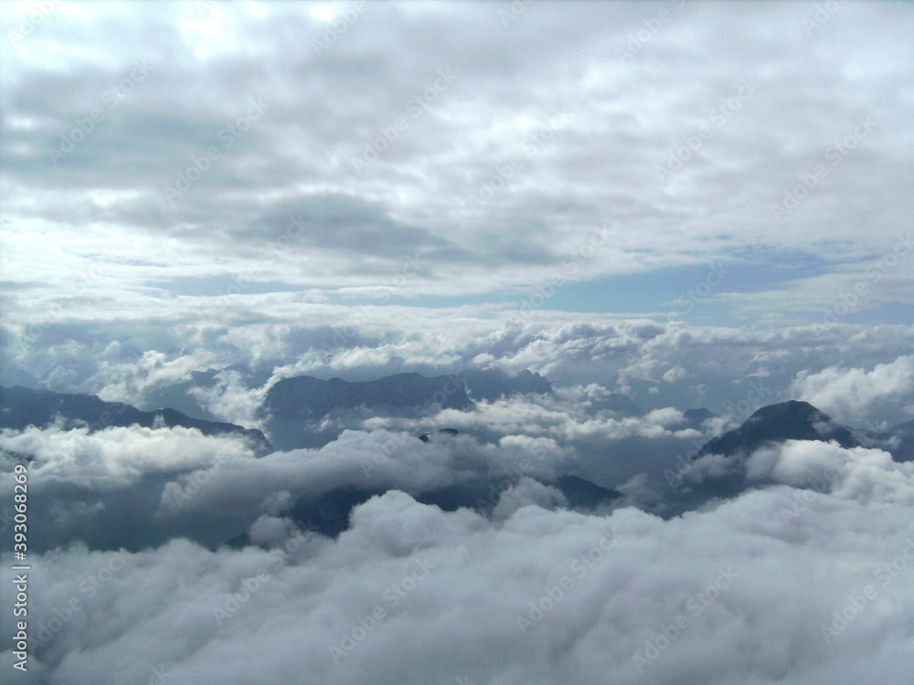 Cloudy mountain view from Piding via ferrata climbing route,  Bavaria, Germany