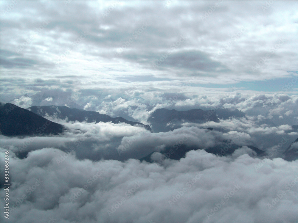 Cloudy mountain view from Piding via ferrata climbing route,  Bavaria, Germany