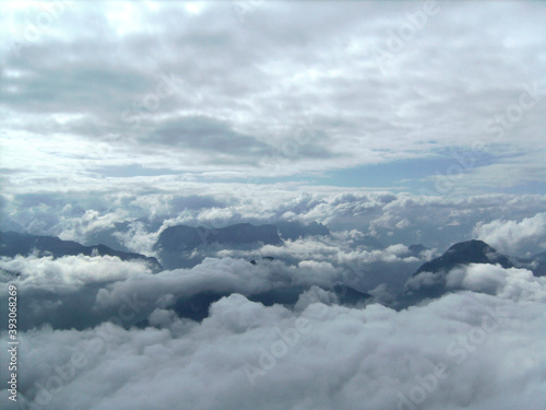 Cloudy mountain view from Piding via ferrata climbing route, Bavaria, Germany