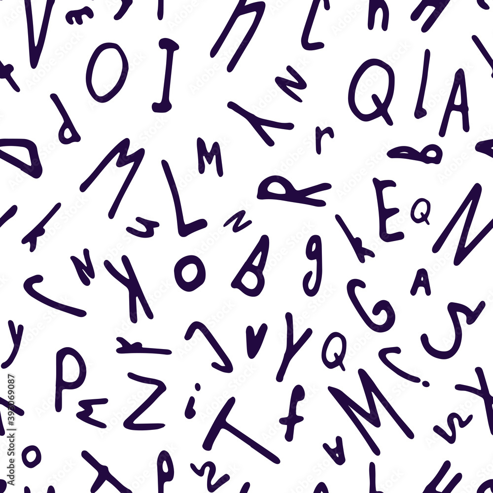 Monochrome hand drawn font seamless pattern. Vector child repeated background for wallpaper, notebook covering, greeting card, backpack textile. EPS10 Monochrome hand drawn font seamless pattern. Vector child repeated background for wallpaper, notebook covering, greeting card, backpack textile. EPS10