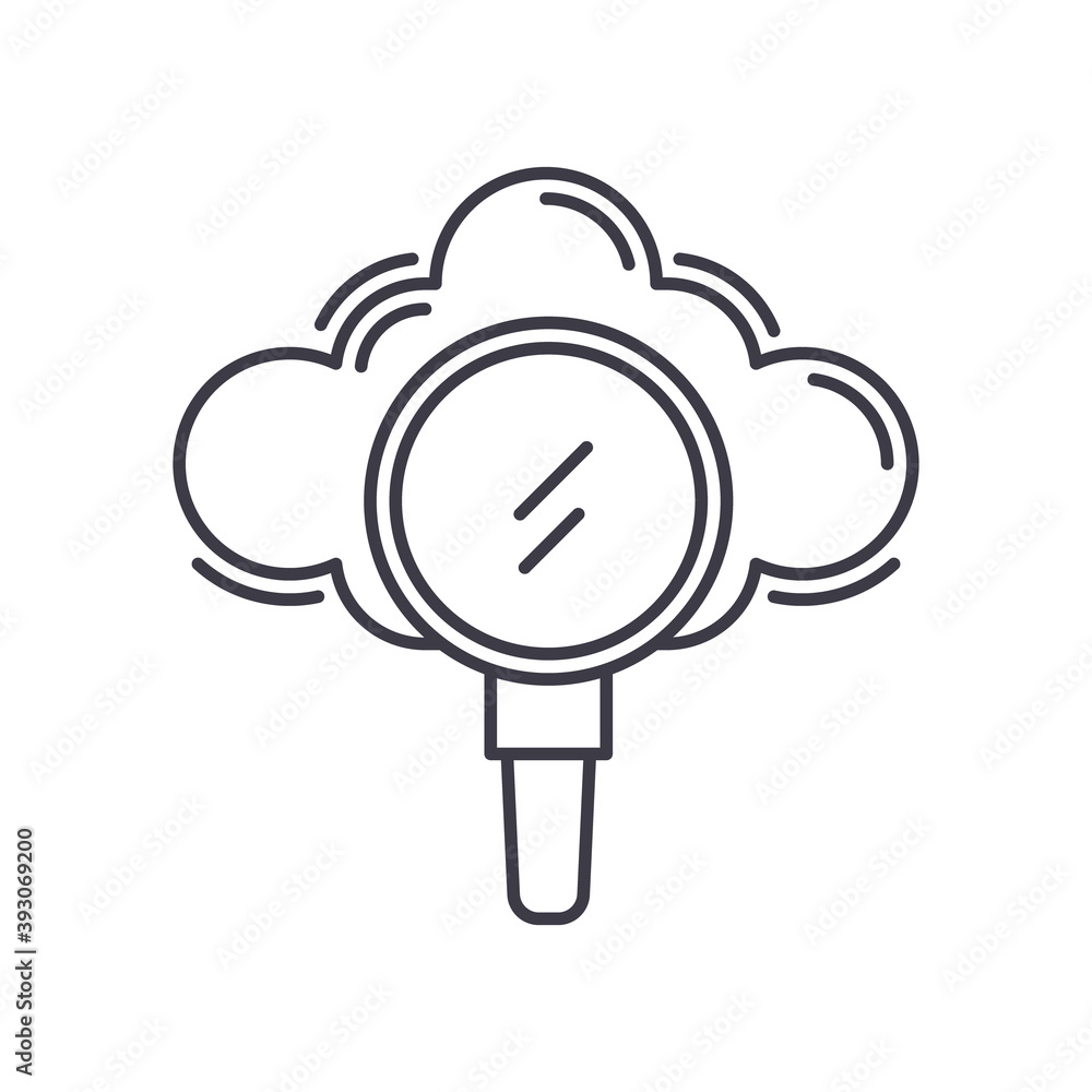 Cloud search technology icon, linear isolated illustration, thin line vector, web design sign, outline concept symbol with editable stroke on white background. Cloud search technology icon, linear isolated illustration, thin line vector, web design sign, outline concept symbol with editable stroke on white background.