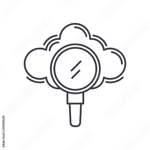 Cloud search technology icon, linear isolated illustration, thin line vector, web design sign, outline concept symbol with editable stroke on white background.