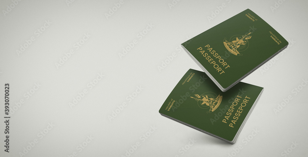 Vanuatu passport on white background, writing space , floating in the air, space for texts Vanuatu passport on white background, writing space , floating in the air, space for texts