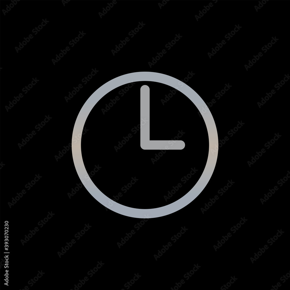 Clock icon isolated on black background. Time symbol modern, simple, vector, icon for website design, mobile app, ui. Vector Illustration Clock icon isolated on black background. Time symbol modern, simple, vector, icon for website design, mobile app, ui. Vector Illustration