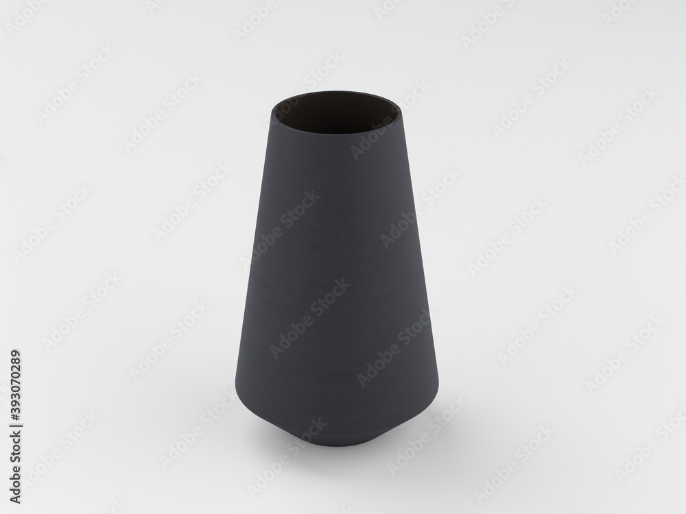 Black flower vase on a white background. 3D modeling and visualization of the vase. 3D rendering Black flower vase on a white background. 3D modeling and visualization of the vase. 3D rendering