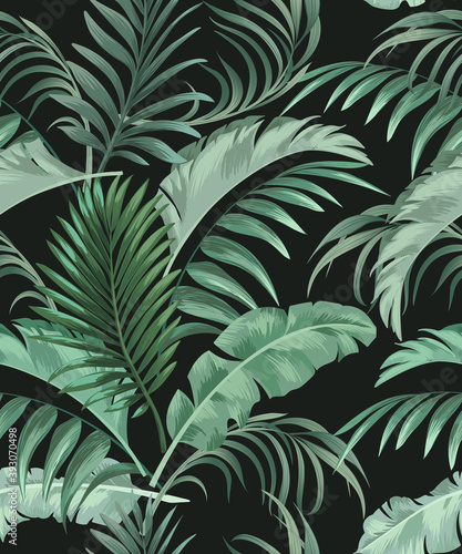 Jungle vector pattern with tropical leaves.Trendy summer print. Exotic seamless background.