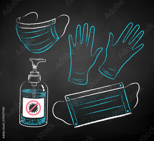 Illustration set of virus protection items