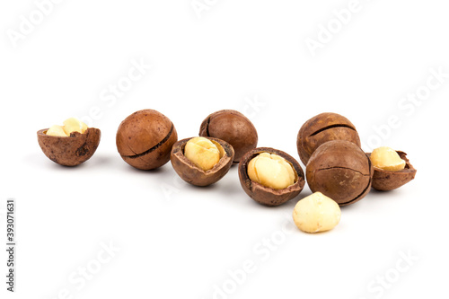 macadam nuts with clipping path on a white isolated background