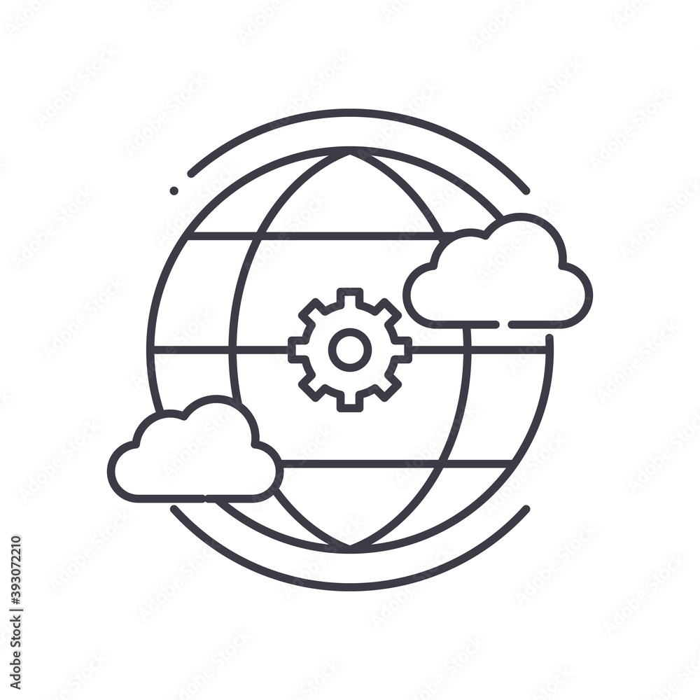 Cloud network image icon, linear isolated illustration, thin line vector, web design sign, outline concept symbol with editable stroke on white background. Cloud network image icon, linear isolated illustration, thin line vector, web design sign, outline concept symbol with editable stroke on white background.