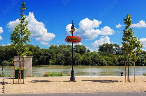 Embankment of Szentendre in sunny summer day. Szentendre is the  riverside-town right next to the Danube River north to Budapest, Hungary. 