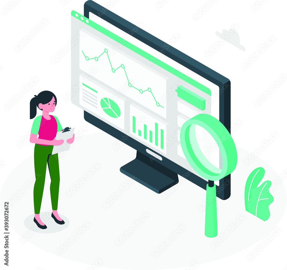 browser stats concept illustration. business person with graph browser stats concept illustration. business person with graph