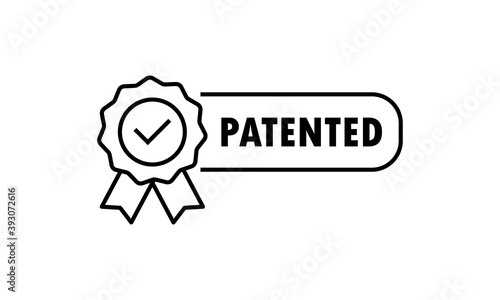 Patented icon. Patented product award icon. Registered intellectual property, patent license certificate submission. Vector on isolated white background. EPS 10