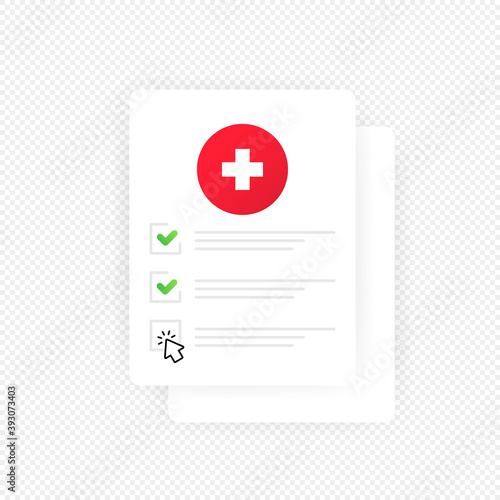 Medical check list clipboard illustration. Vector on isolated transparent background. EPS 10