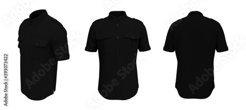 Men's short sleeves military shirt mockup. 3d rendering, 3d illustration